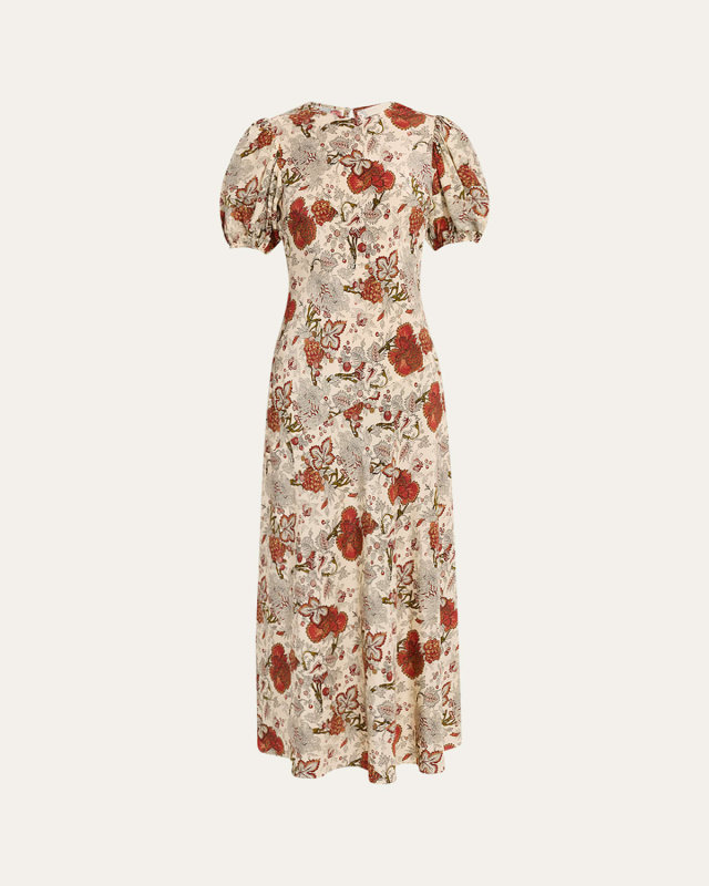 Ines Puff-Sleeve Silk Maxi Dress